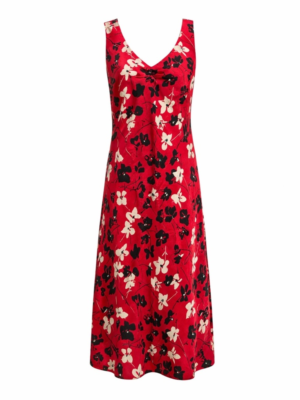 Ann Taylor 100% Silk Red Floral Bias Cut Midi Dress Sleeveless Slip Dress Size 6